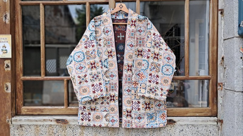 AMIN'S SHINY WORLD 馬賽克民族拼接 KIMONO - 男夾克/外套 - 棉．麻 多色