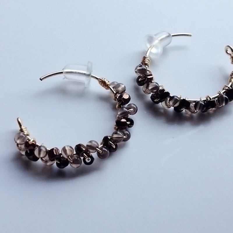 14kgf 3/4 hoop earrings of smoky quartz and antique beads - ピアス・イヤリング - 宝石 ブラウン