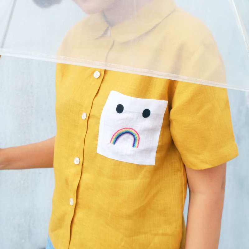 Unhappy Rainbow Pocket Shirt - 女襯衫 - 棉．麻 黃色