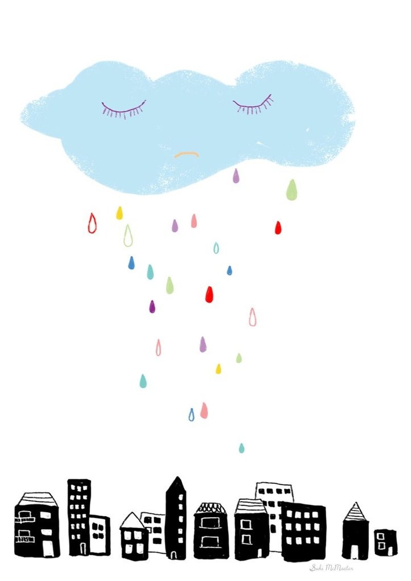 Wall Print - Rain and Cloud - ตกแต่งผนัง - กระดาษ หลากหลายสี