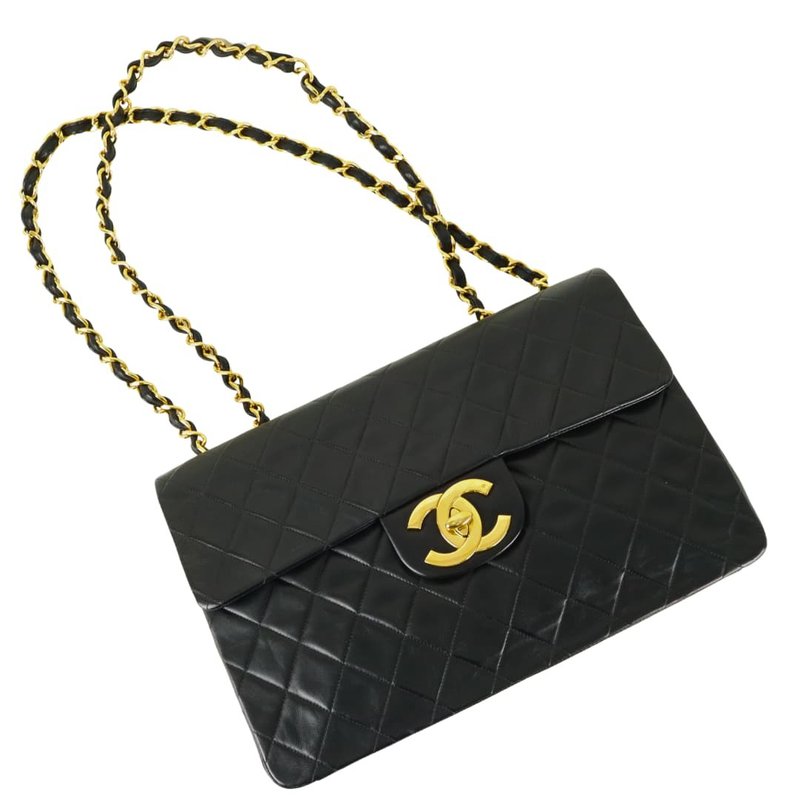 Chanel lambskin maxi flap shoulder bag - 01369 - กระเป๋าแมสเซนเจอร์ - หนังแท้ สีดำ