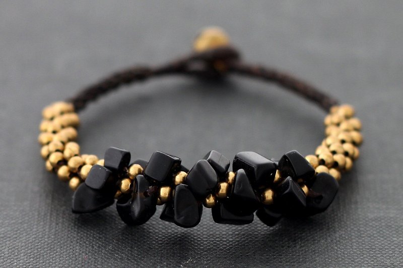 Black Onyx Woven Bracelets Chunky Braided Stone Bracelets Bangle - สร้อยข้อมือ - หิน สีดำ