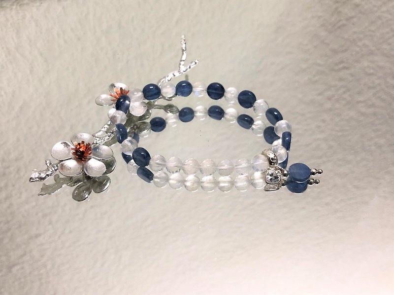Fast Shipping Natural Kyanite Moonstone 925 Silver Bracelet - Bracelets - Crystal Blue