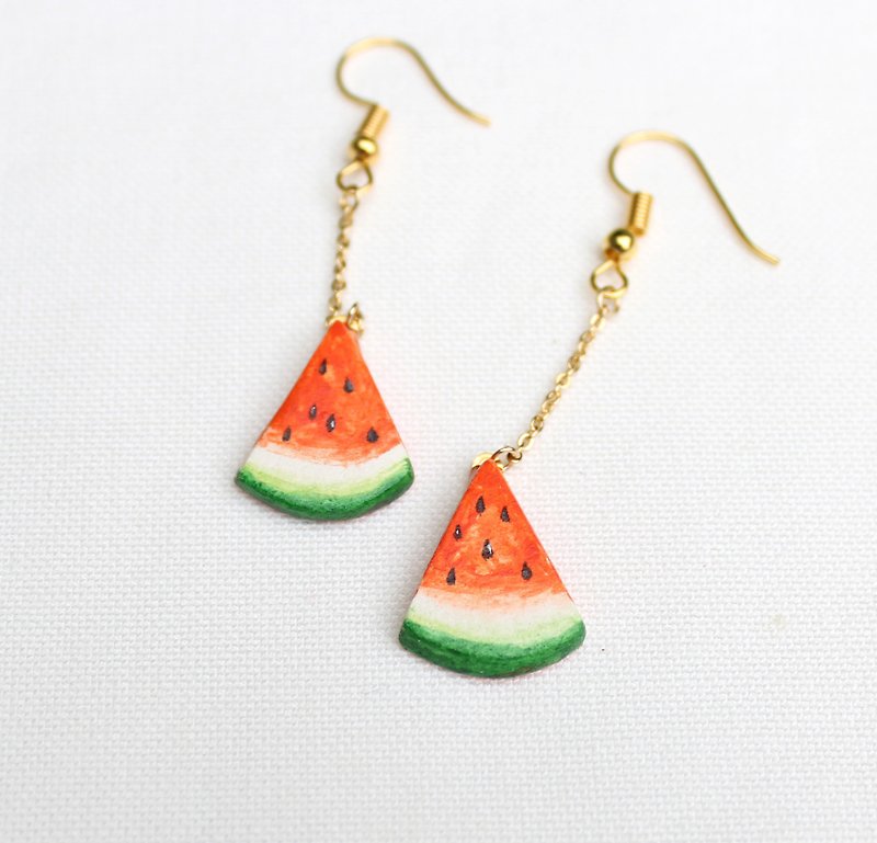 Handmade watermelon earrings - ต่างหู - ดินเหนียว สีแดง