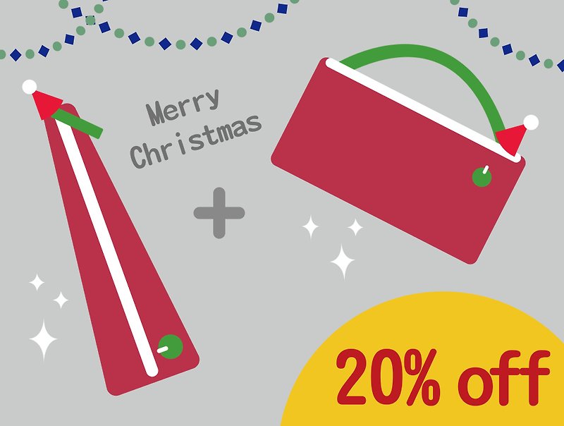 【缺一不可聖誕優惠組】皮革拉鍊萬用包 + 聖誕樹餐具袋 - 鉛筆盒/筆袋 - 棉．麻 紅色