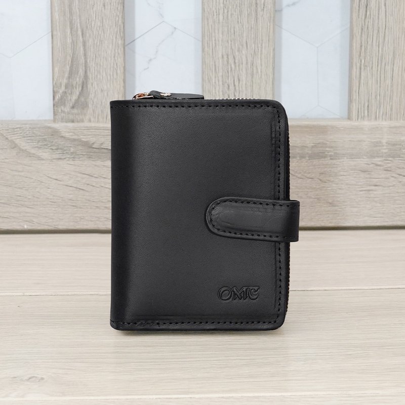 微NG新品-黑色-歐洲植鞣革文青豎款活頁牛皮短夾94161 - 錢包/皮夾/長短夾 - 真皮 