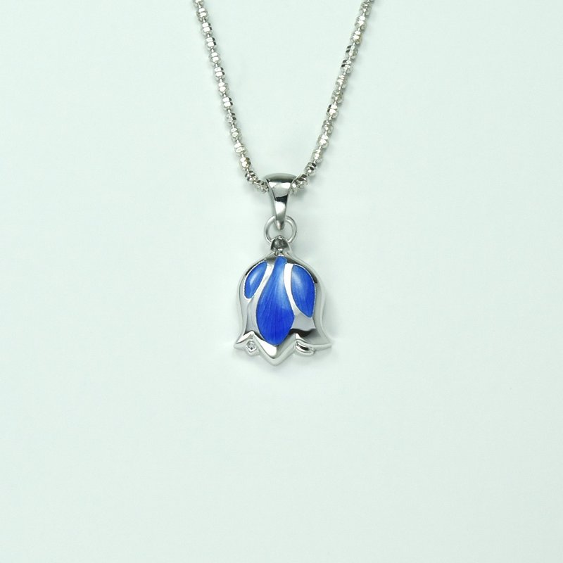 Tulip Necklace (Small)-Azure Blue - สร้อยคอ - เงิน สีน้ำเงิน