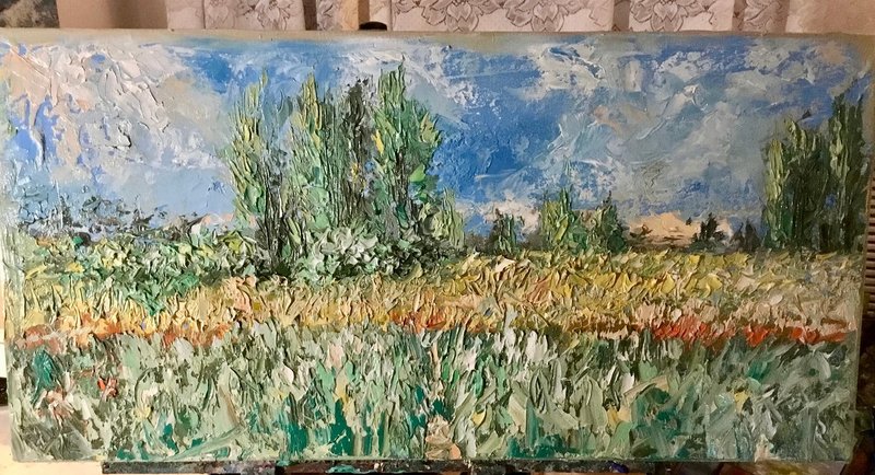 Wheat fields original oil painting Monet inspired,wall hanging decoration - 壁貼/牆壁裝飾 - 其他材質 