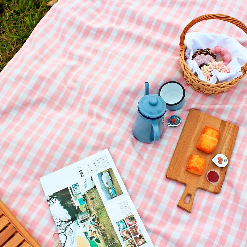 戶外兩用防水桌巾/野餐墊 經典格紋 加大款(粉紅格紋) - 野餐墊/露營用品 - 聚酯纖維 粉紅色
