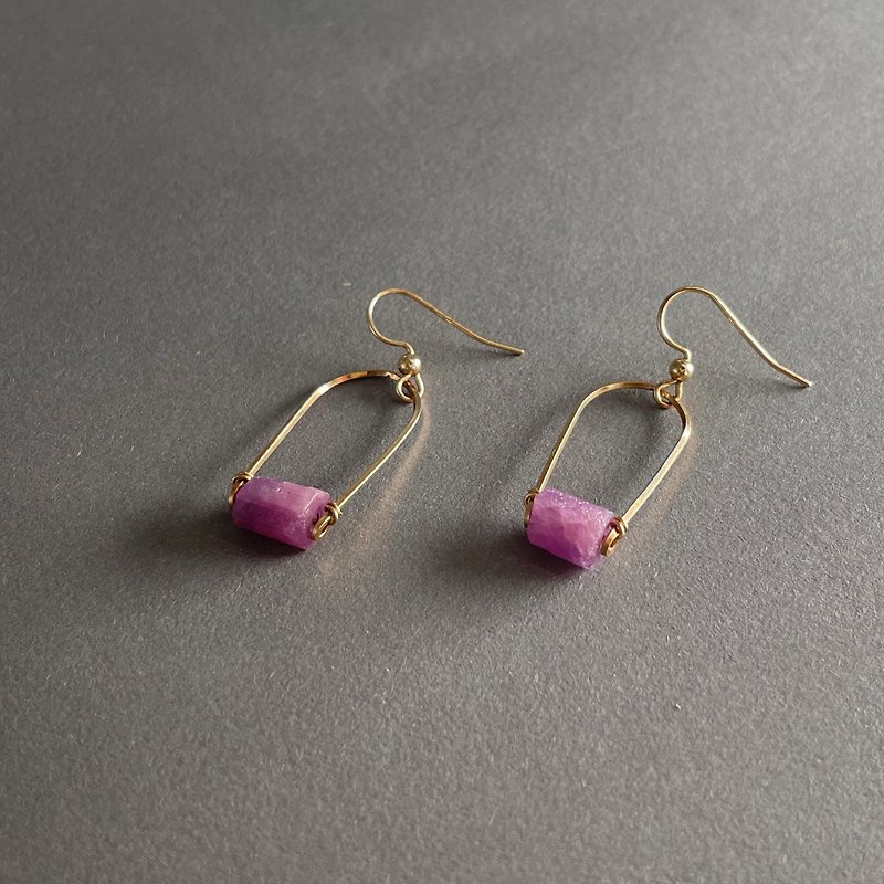 Floating Island Ruby Ore Earrings 14K Gold-Filled - Earrings & Clip-ons - Gemstone Pink