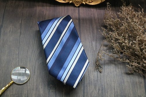 壞紳士 經典高端藍條紋真絲領帶/紳士商務百搭款式