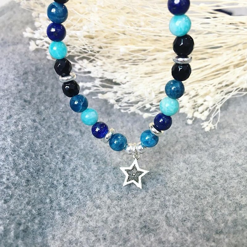 The Blue Star to :: - natural ore / Stone/ Lapis / Milky Stone/ Black Onyx / Sterling Silver / Pendant / Bracelet Wristband gift custom designs - สร้อยข้อมือ - เครื่องเพชรพลอย สีน้ำเงิน