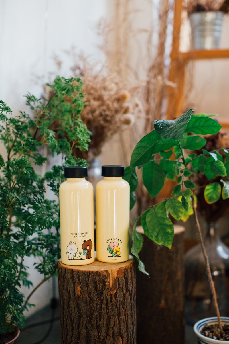 LINE FRIENDS 限量聯名環保瓶 - 奶油色 500ml - 水瓶/水壺 - 不鏽鋼 黃色