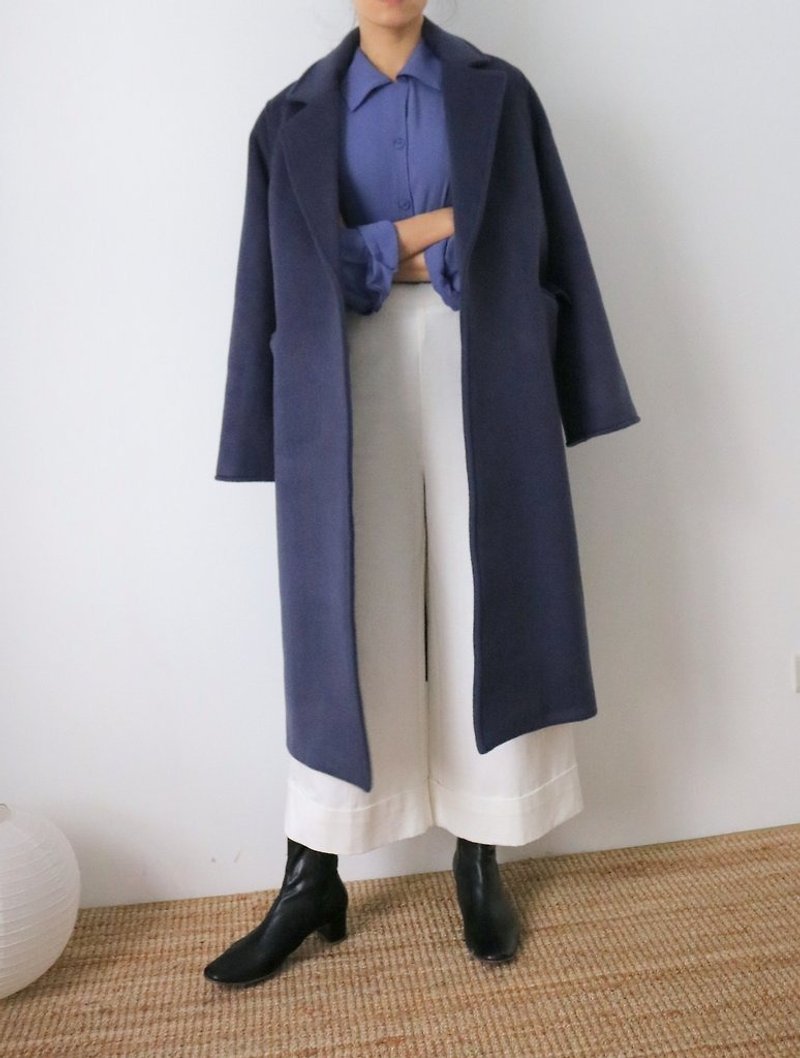 Reiko Coat-Rusty Blue Iron Grey Blue Large Lapel Wool Lapel Coat Multicolor Custom-made - Women's Casual & Functional Jackets - Wool Blue