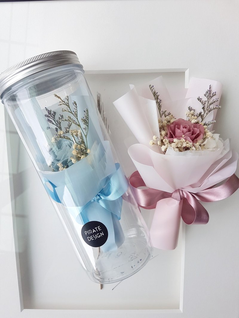海藏設計│浪漫粉系。永生玫瑰花罐 /附小卡/永生花束/乾燥花 - 擺飾/家飾品 - 植物．花 多色