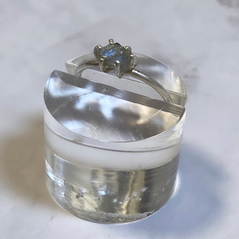 Small raw mine diamond ring_Labradorite - General Rings - Silver Multicolor