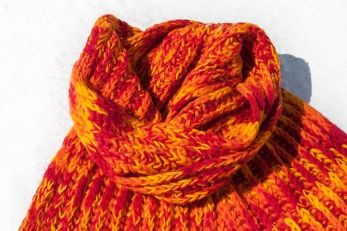 omhandmade 手織純羊毛圍巾/針織圍巾/鉤織條紋圍巾/手工針織圍巾-橘色漸層