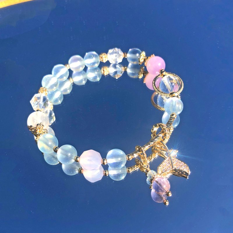 Aquamarine Amethyst Amethyst Moonstone White Crystal | Mermaid Princess | 14K gold filled bracelet - สร้อยข้อมือ - คริสตัล หลากหลายสี