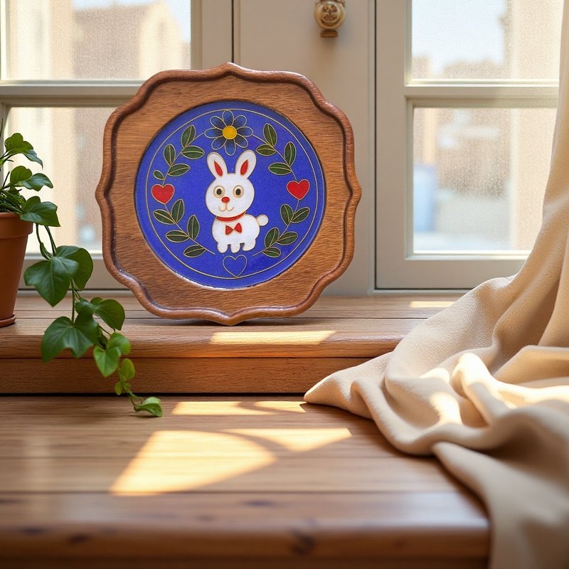 掐絲琺瑯小托盤-藍色小兔子 | 手工掐絲 琺瑯藝術 壺托杯墊禮物 - 擺飾/家飾品 - 木頭 