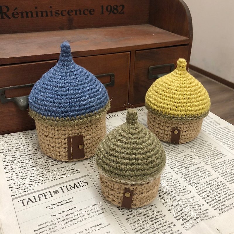 Crochet craft. Natural style fairy house storage box - กล่องเก็บของ - ผ้าฝ้าย/ผ้าลินิน สีน้ำเงิน