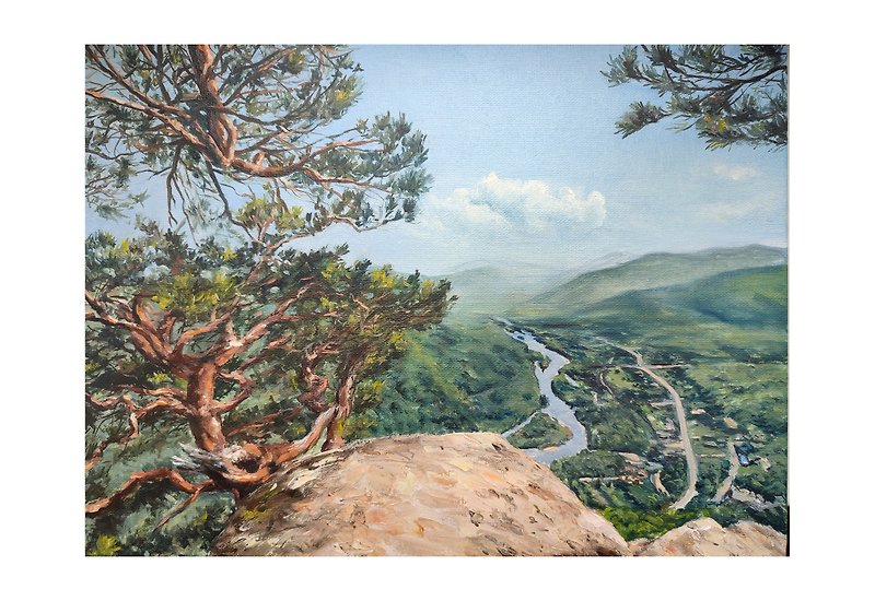 Mountain Painting 山 Original Art 河 Hand-Painted Art 原畫  Landscape Painting 自然畫 - โปสเตอร์ - วัสดุอื่นๆ สีเขียว