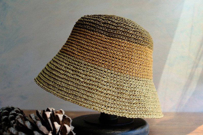 編織漁夫帽-可可戚風 - 帽子 - 其他材質 卡其色