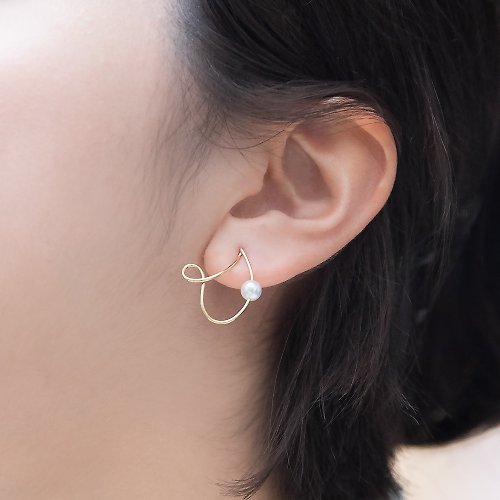 Miashi輕珠寶 不規則流線型貼耳式耳環黃K金