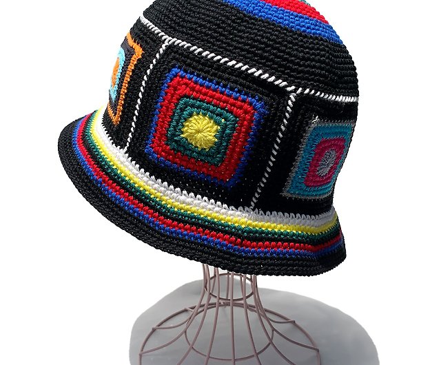 Crochet Hat] Crochet Bucket Hat Colorful Black - Shop sayoyongallery Hats &  Caps - Pinkoi