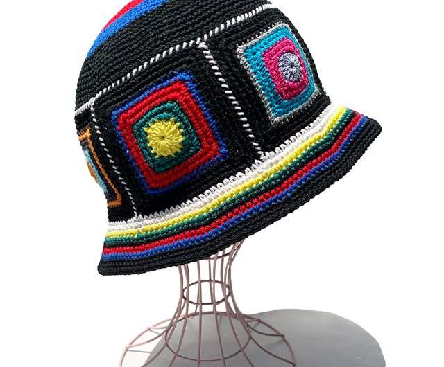 Crochet Hat] Crochet Bucket Hat Colorful Black - Shop 