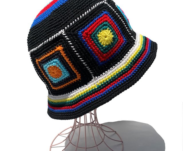 Crochet Hat] Crochet Bucket Hat Colorful Black - Shop