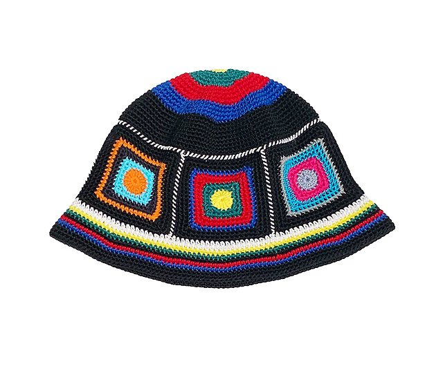 Crochet Hat] Crochet Crochet Bucket Hat Colorful Black - Shop