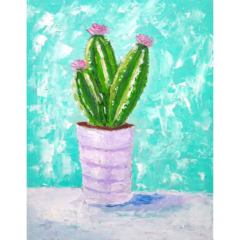 Cactus Original Painting, Flower Wall Art, Floral Artwork, Gift for Woman - Posters - Other Materials Multicolor