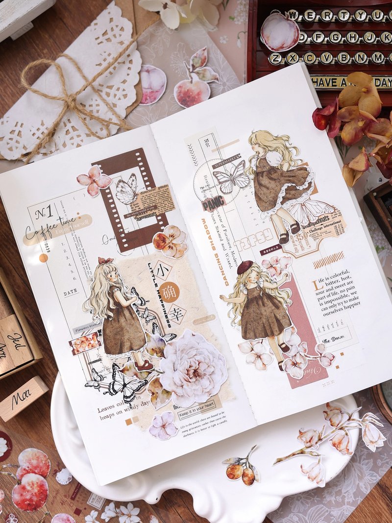 童話之森  復古可愛人物 PET 和紙膠帶 - 紙膠帶/和紙/PET - 紙 卡其色