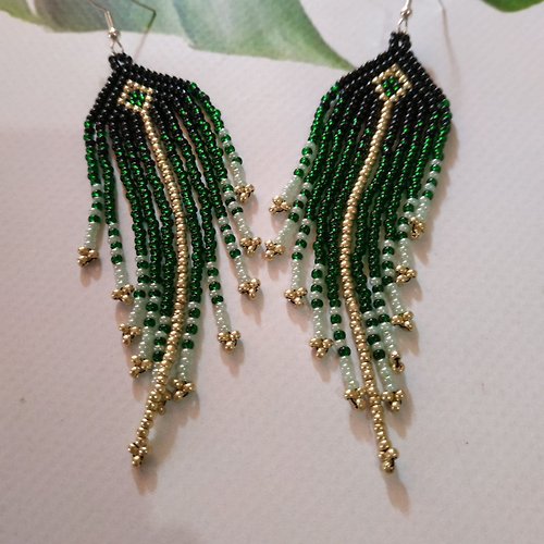 White Bird gallery of exquisite jewelry from Halyna Nalyvaiko Small green boho beaded ombre earrings for women Little boho earrings