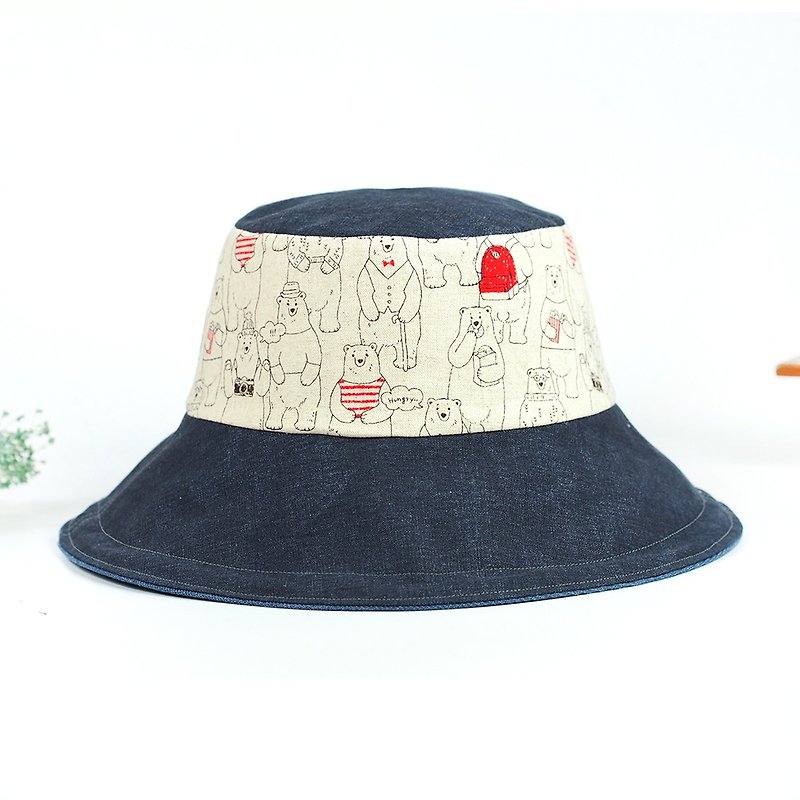 Handmade double-sided bucket hat - Hats & Caps - Cotton & Hemp White
