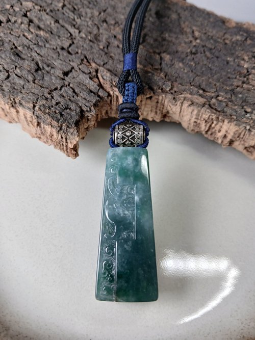 JadeGaze 玉凝飾｜臺灣玉雕工藝品牌🚩新品上架！ 項鍊 古典編織 油青冰種緬甸玉+925銀/中性龍雕刻項鍊