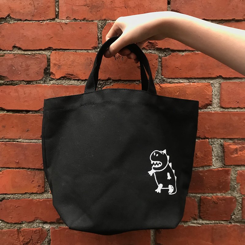 Hey, I am your little dinosaur - dark black portable wide canvas bag - Handbags & Totes - Other Materials Black