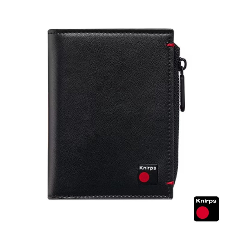 [Knirps German red dot] RFID straight coin purse short clip - Vegan Italian vegan leather black - Wallets - Genuine Leather Black