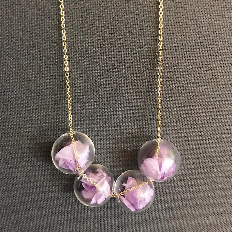 粉紫色 不凋花 保鮮花 玻璃珠 泡泡 圓珠 透明 項鏈 頸鏈 項鍊 頸鍊 生日禮物 - 頸圈項鍊 - 玻璃 紫色