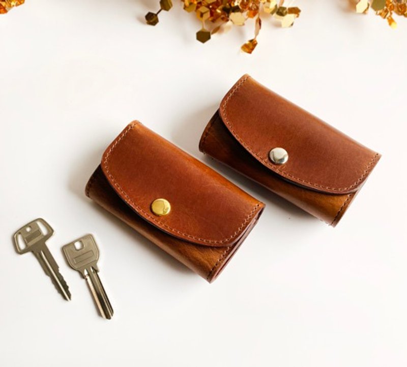 Chocolate Brown key case with zipper pocket.Made of Italian leather IBIZA.Choice of key metal color.Can be personalized with your name. - Keychains - Genuine Leather Brown