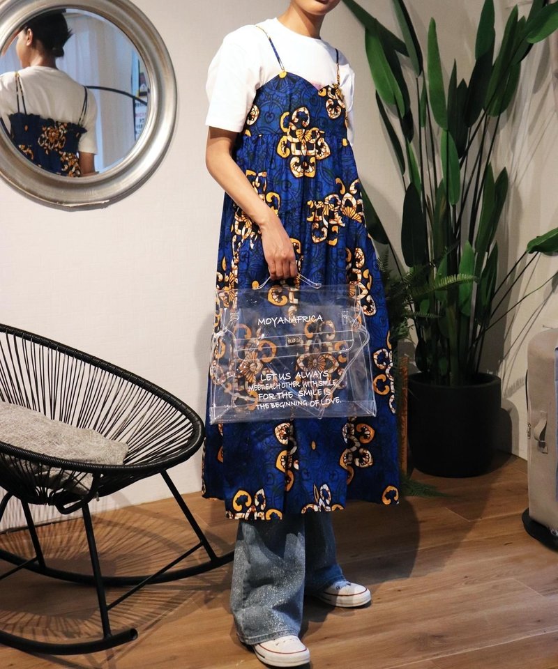 Africa tiered cami  dress 150/COSTUS SPECTABILLIS - 洋裝/連身裙 - 聚酯纖維 藍色