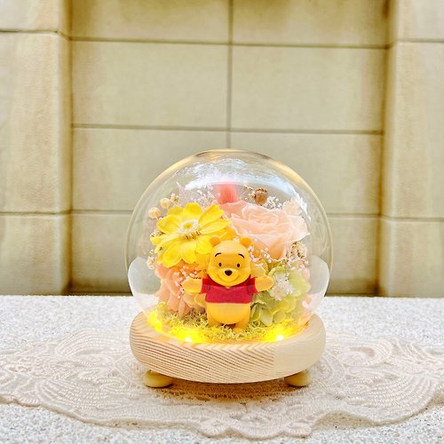 花逸設計 huayi flower design 小熊維尼/Winnie the Pooh/永生花/乾燥花/夜燈/玻璃盅/玻璃罩