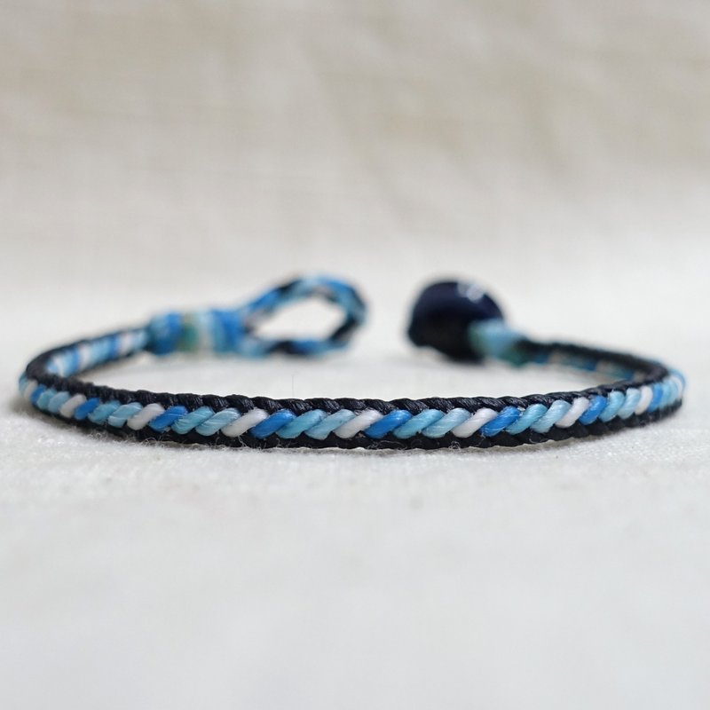 Clear sky gradient-black frame bracelet and foot ring│Handmade Wax thread weaving-classic diagonal style│waterproof - สร้อยข้อมือ - วัสดุกันนำ้ สีน้ำเงิน