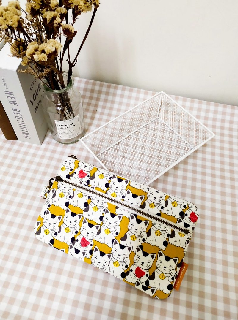 Pickup series coin purse/universal bag/zipper storage bag/lucky cat style - กระเป๋าสตางค์ - ผ้าฝ้าย/ผ้าลินิน สีเหลือง