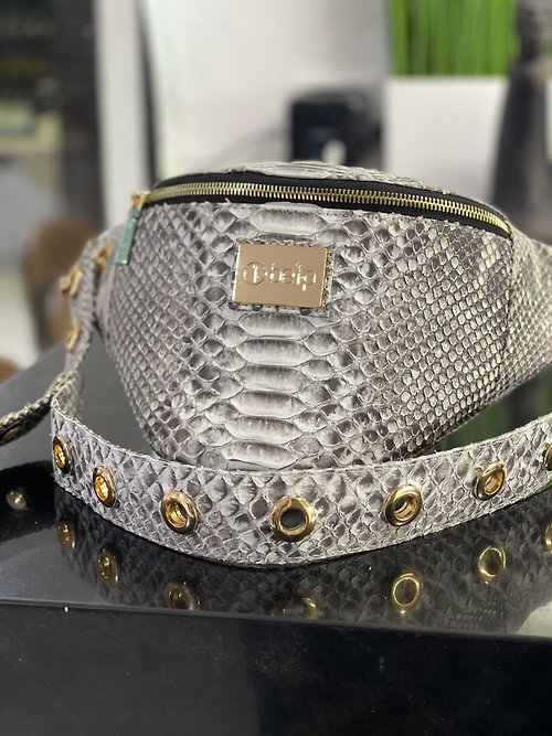belp-atelier Snakeskin Unisex Fanny Pack, Python Leather Waist Bag, Snakeskin Belt Bag