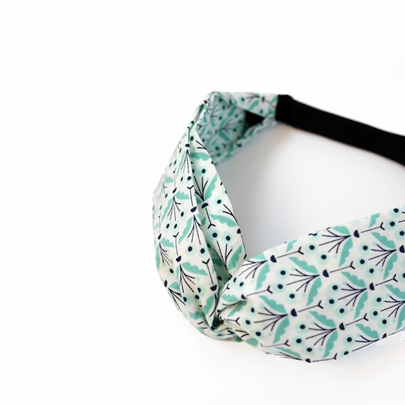 Nordic fresh green flower adjustable cross narrow elastic band - Hair Accessories - Cotton & Hemp Green
