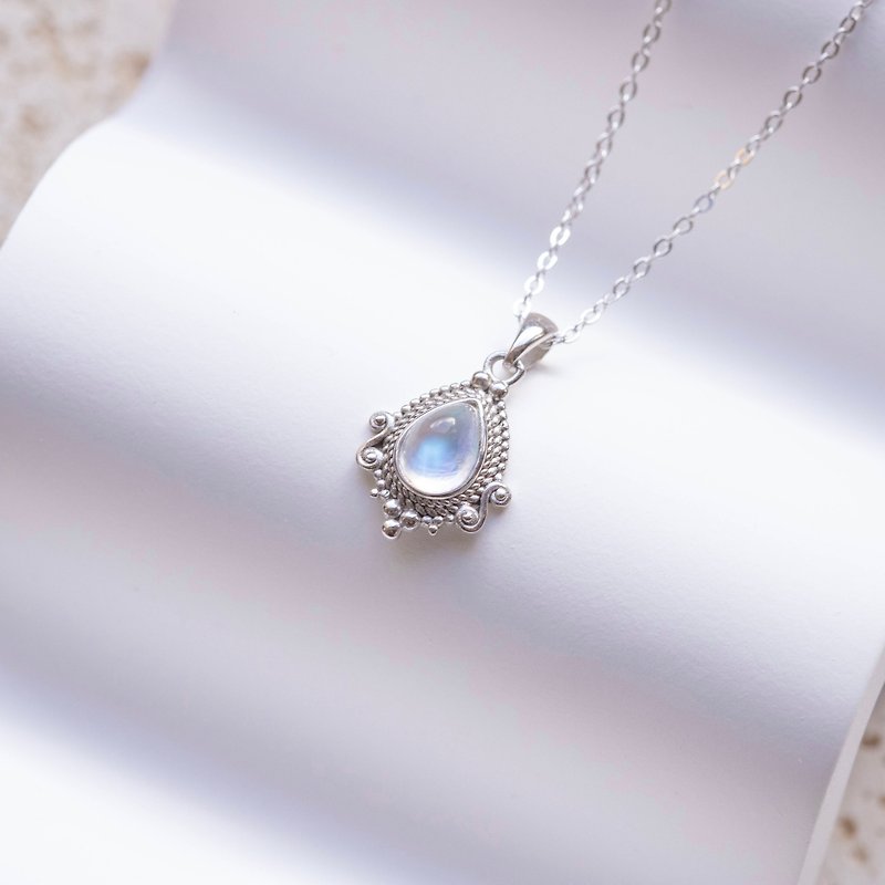月光石925純銀巴洛克風格項鍊 - 項鍊 - 寶石 藍色