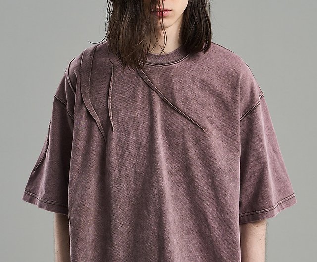 Asymmetric fold layered loose simple top T-shirt - Shop BLIND NO