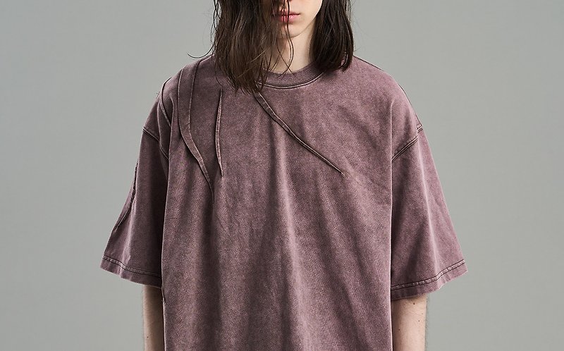 Asymmetric fold layered loose simple top T-shirt - Unisex Hoodies & T-Shirts - Cotton & Hemp Multicolor
