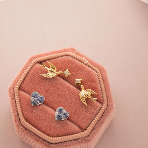 A Jewelry 幸福飛燕 鑽石 4月生日石 耳環 輕珠寶 14K